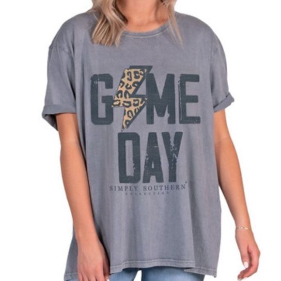 NWT Simply Southern ‘Game Day’ Lightning Bolt Oversized Graphic‎ Tee OSFA - Picture 1 of 5